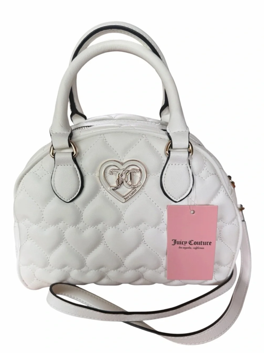 NWT Juicy Couture Flawless Dome Satchel Heart Quilt White Crossbody Bag Handbag - Picture 2 of 10